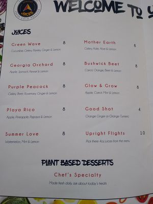 Menu at Upright Juices in Chatsworth