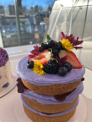 Unstructured Lavender Cake with Raspberry Filling at VTasteCakes Vegan Bakeshop in Tucker