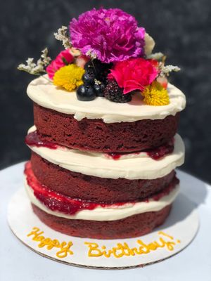 Unstructured Fruit & Floral Cake - Red Velvet (pre-order) at VTasteCakes Vegan Bakeshop in Tucker
