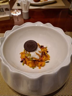 Carrot cake with coconut ice cream at Punjab Grill in Dubai