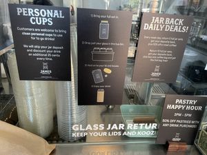 reusable jar program   at James Coffee Co - Banker's Hill in San Diego