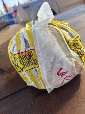 From outside, labeled Oregon Wildfire burger  at Chicken Crossing in Eugene