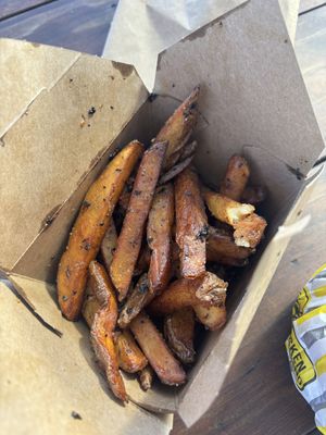 Black garlic fries, size small  at Chicken Crossing in Eugene