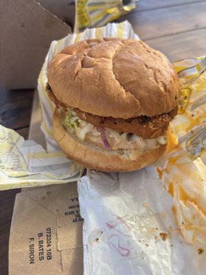 Bangkok hot burger  at Chicken Crossing in Eugene