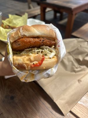Bangcock hot chicken sandwiches  at Chicken Crossing in Eugene