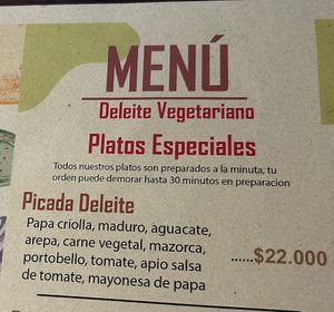 Menu  at Deleite Vegetariano in Popayan