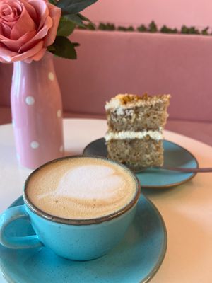 Our Vegan Carrot + Walnut Cake with an Oat Latte 🥕 at Sugar & Spice by S in Coventry