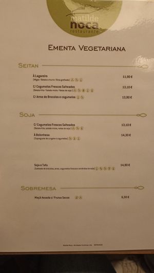 Vegetarian/Vegan Menu, October 2024 at Matilde Noca in Leiria