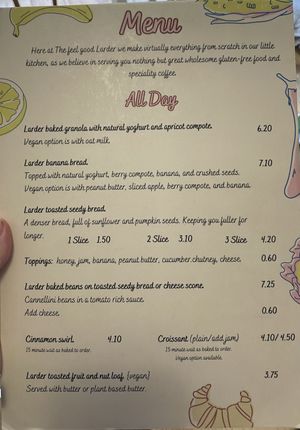 Menu  at The Feel Good Larder in Barnstaple