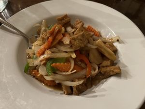 Cashew Wok with Tofu- Carrot, onion, sweet pepper, baby corn, water chestnut and cashews. Served with white rice    at Indochine Downtown in Jacksonville