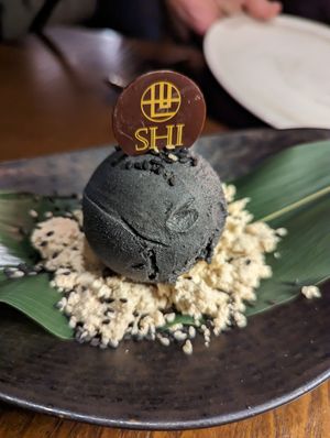 Black sesame ice cream at Shi Restaurant in Dubai
