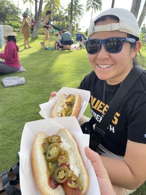   at John's World Famous Hot Dogs in Honolulu