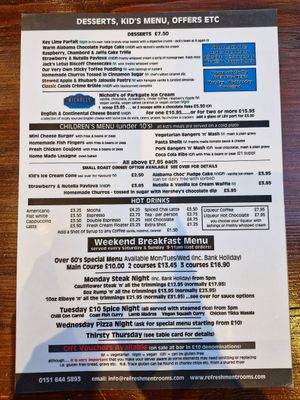 2024 menu (back) at The Refreshment Rooms in Birkenhead