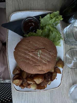 Vegan burger with tofu  at Krakovc in Ljubljana