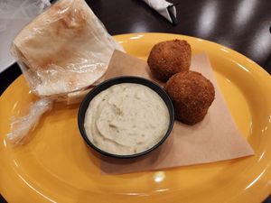 Babaganouj and potatoe kibbes at Kibberia in Danbury
