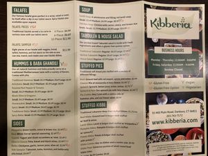 Paper menu marked at Kibberia in Danbury