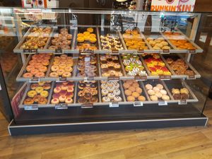 Selection, white dots mark 8 vegan options! at Dunkin' - Barfüsserplatz in Basel