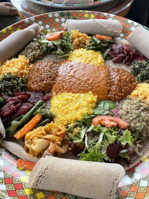 Beautiful and Delicious Vegetable Combo for 4, with extra Injera.  at Delish Ethiopian Cuisine in Seattle