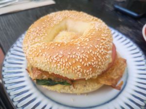 Breakfast Bagel at Loving Hut Perth in Wembley