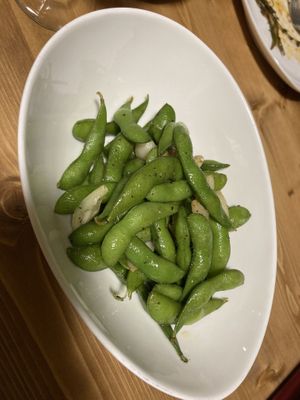 Garlic fried edamame a regular appetizer   at Konataka in Tokyo