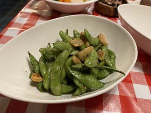 Garlic fried edamame  at Konataka in Tokyo
