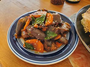 Classico dumplings and eggplant at Dumplings & Noodles in Vilcabamba
