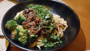 Mushroom noodles at Dumplings & Noodles in Vilcabamba