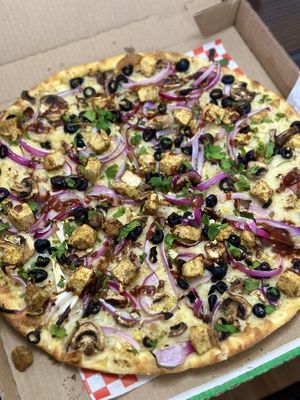 Vegan Bombay Garlic Chicken Pizza  at Pizza Twist in Las Vegas