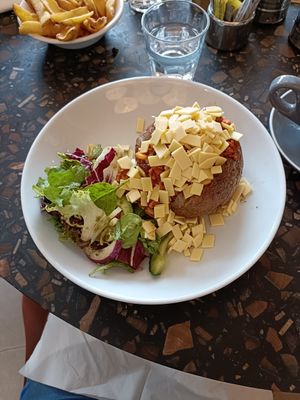 Vegan jacket potato (chilli and cheese) at KILN Cafe by Mac in Birmingham