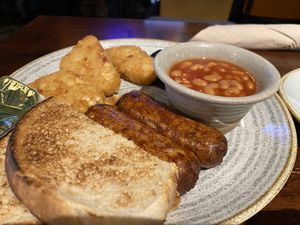 Sausages are korn, so good!  at LHR - The Crown Rivers -  JD Wetherspoon - T5 in West London
