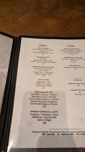 Menu at Hush Maderas in San Juan Del Sur