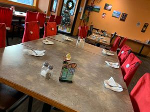 Chairs decorated for Christmas at Lai Thai Kitchen in Grand Rapids