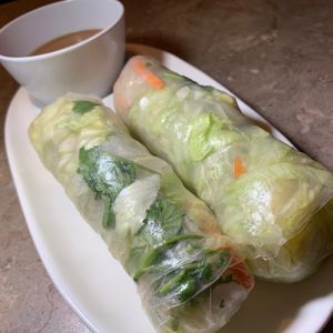 Fresh Spring Rolls: Rice Noodles, Lettuce, Mint, Cilantro, Tofu wrapped in Rice Paper, Thai Peanut Sauce at Lai Thai Kitchen in Grand Rapids