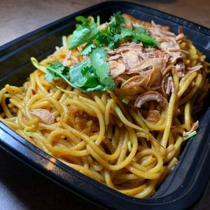 Indian Mee Goreng: Stir-Fried Noodles, Bean Sprouts, House Chili Paste, Fried Onions, Dark Soy Sauce, *OMIT Egg at Lai Thai Kitchen in Grand Rapids