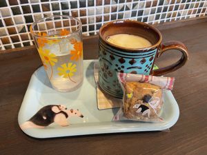 Soya latte with vegan scone    at yurumu in Hiroshima