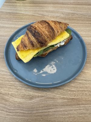 Croissant breakfast sandwich   at Feast & Fallow in Vancouver