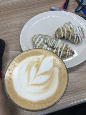 Cardamom rose latte and a lemon blueberry scone   at Feast & Fallow in Vancouver