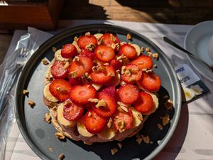 Looks pretty but the waffle was stale and dry at Mr. Waffle in Playa Del Carmen