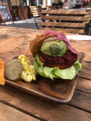 Red quinoa burger   at VE by Subculture in West Palm Beach