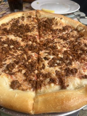 Vegan Cheese & Chorizo Tempeh  at Satchel's Pizza in Gainesville