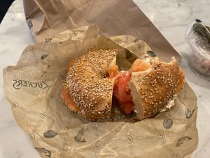 Vegan "lox" and "cream cheese" at Zucker's Bagels & Smoked Fish in New York City
