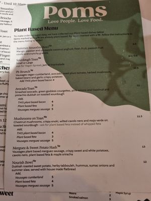 Vegan menu at Pom's Kitchen & Deli in Lichfield