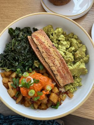 Breakfast bowl with added bacon. All gf   at Little Loaf Bakeshop in New Paltz