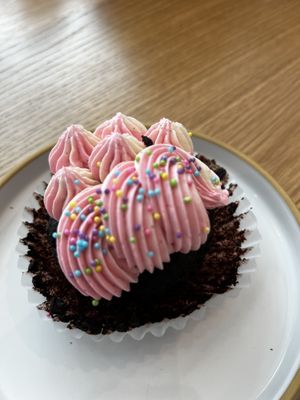 Gf chocolate raspberry cupcake. Absolutely amazing!  at Little Loaf Bakeshop in New Paltz