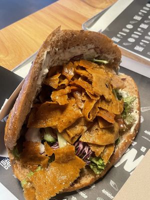 Seitan Döner. Well filled. Some bites were dry, could use more sauce  at Crunchy Kebab in Kassel