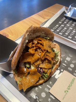 Seitan Döner. Well filled. Some bites were dry, could use more sauce  at Crunchy Kebab in Kassel