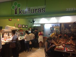 If it's full there is more space outside on the shared tables at Kulturas in Florianopolis