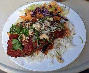Lunch special, roasted eggplant with tomato sauce and rice at Arkadas Belenkaya in Bern