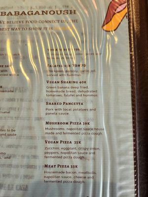 Menu at Babaganoush in Santa Marta