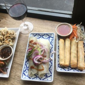 Madame K pancakes w/f-duck & spring rolls at Madame K's Vegetarian in Fitzroy